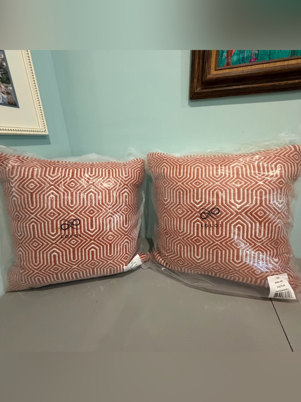 NWT TWO Loloi 22x22 Indoor/Outdoor Decorative Pillows Orange & Ivory Zippers